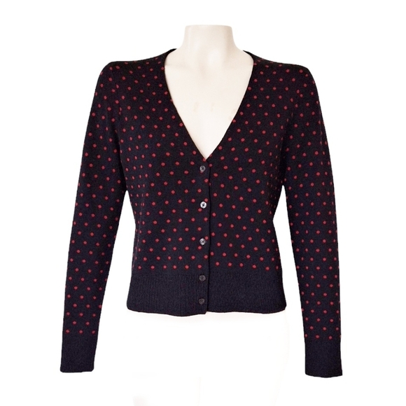 Brooks Brothers Fine Merino Wool Black and Red PolkaDot Cardigan Girlhood Preppy - Picture 1 of 6